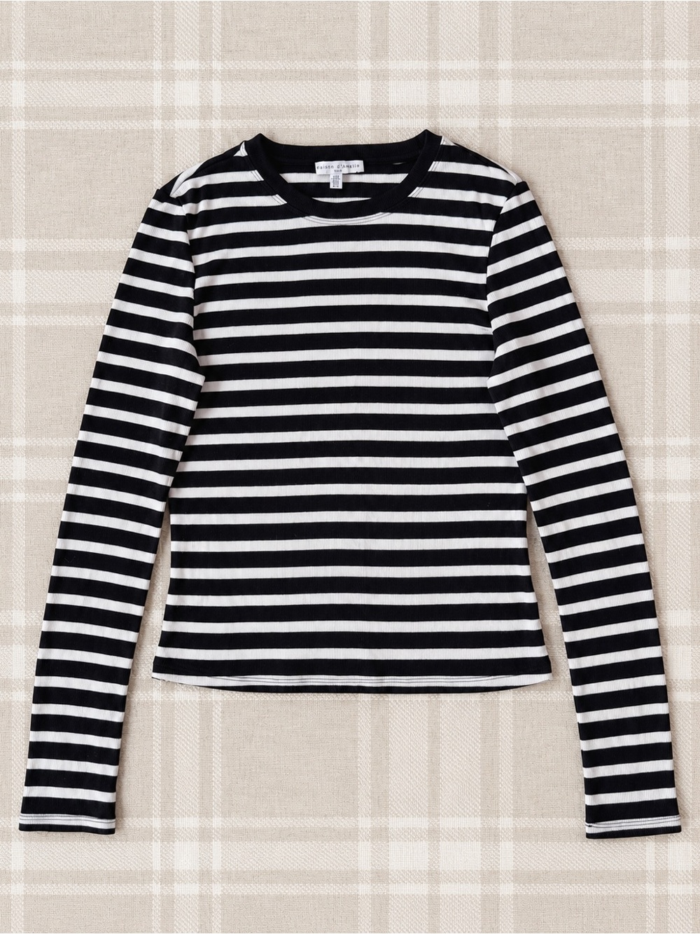Maison d'Amélie Woman Black White Striped Ribbed Crewneck Long Sleeve SMALL Chic